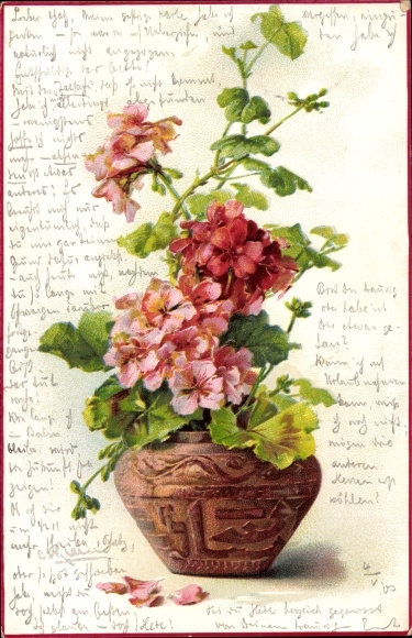 Artist Chromo-Litho Klein, Catharina, clematis in a vase