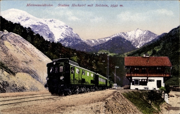 KP Hochzirl w Tyrolu, kolej Mittenwald, stacja, lokomotywa, Solstein, Purger & Co. nr 12614