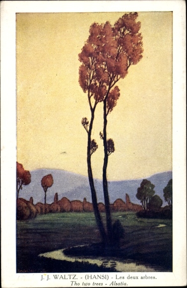 Artist PC Hansi Jean Jacques Waltz, Alsace, Les deux arbres, Two Trees