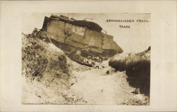 Photo Postcard Destroyed French Tank
