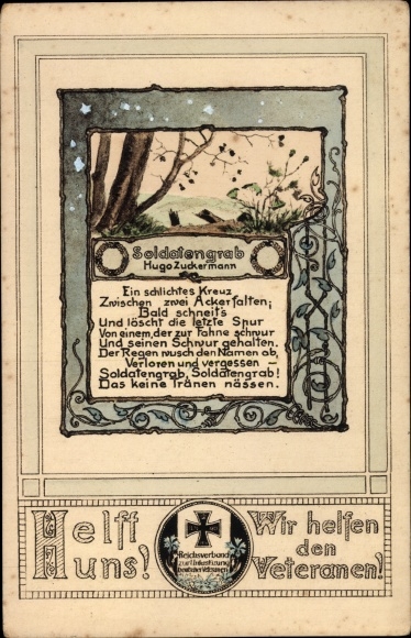 Poem artist PC Fischer, soldier&#39;s grave, Hugo Zuckermann, help us, we help the veterans
