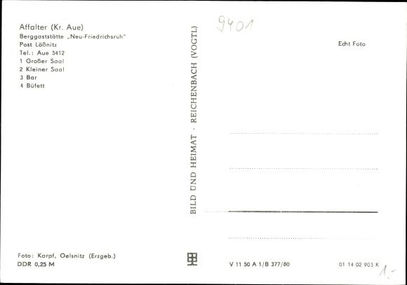 Postcard Affalter Lößnitz in the Erzgebirge of Saxony, Berggaststätte Neu-Friedrichsruh, hall, bar, buffet