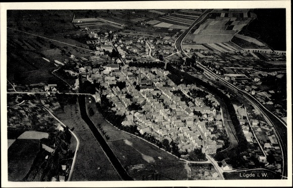 Postcard Lügde in the Weserbergland, aerial photo