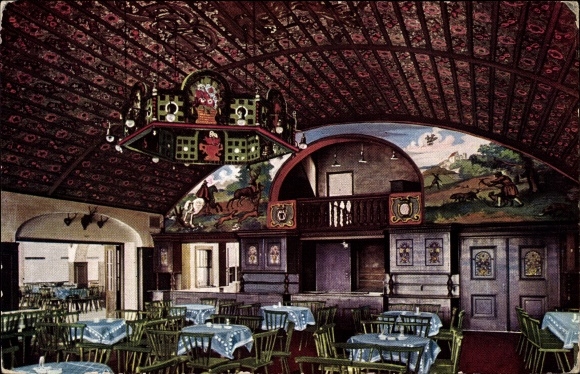 Postcard Grünwald in the Munich district of Upper Bavaria, Restaurant Römerschanze, Jagdsaal