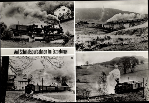 Ak Auf Schmalspurbahnen im Erzgebirge, Streckewalde, Oberwiesenthal Fichtelberg, Neudorf, Cranzahl
