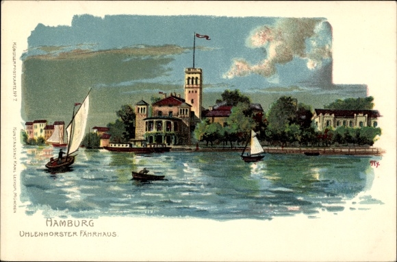 Artist Chromo-Litho Hamburg North Uhlenhorst, Uhlenhorster ferry house