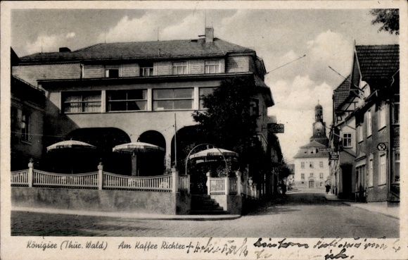 Postcard Königsee in Thuringia, building, street scene, Café Richtee, architecture