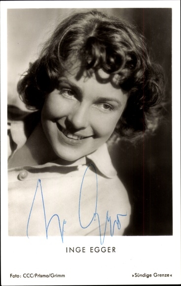 Postcard actress Inge Egger, portrait, autograph