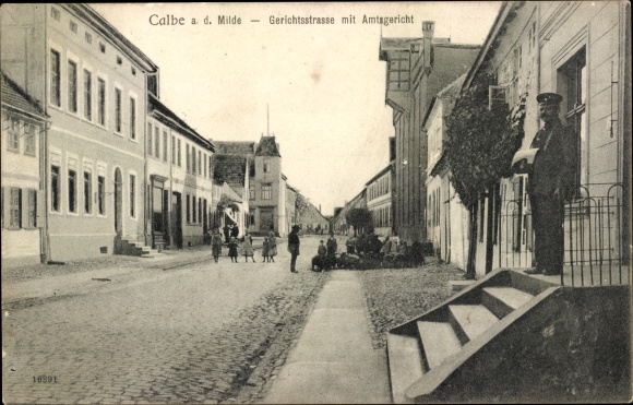Postcard Calbe Milde in the Altmark, court street, district court