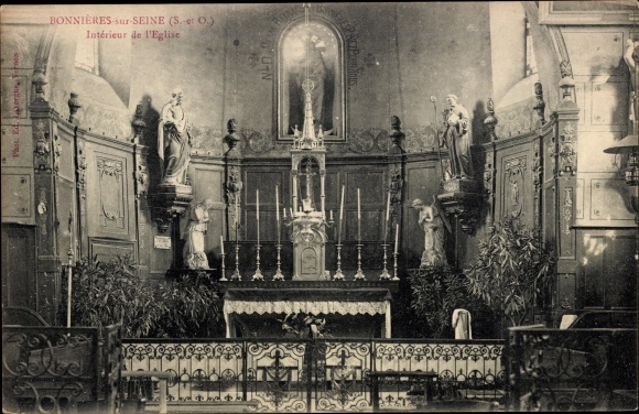 Postcard Bonnières sur Seine Yvelines, interior of the church