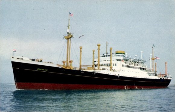 Postcard steamer MV Noordam, Holland America Line HAL, view bow port