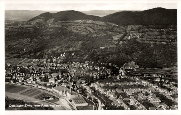 Postcard Dettingen an der Erms, aerial photograph