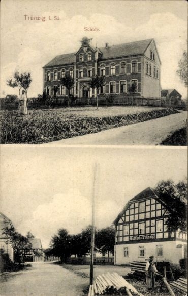Ak Trünzig Langenbernsdorf in Sachsen, Schule, Gasthof