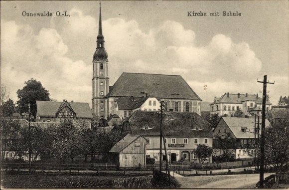 Ak Cunewalde in de wijk Bautzen, kerk met school