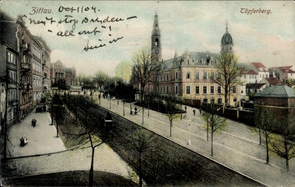 Ak Zittau in Sachsen,  Töpferberg, Straßenansicht, Menschen, Bäume, 