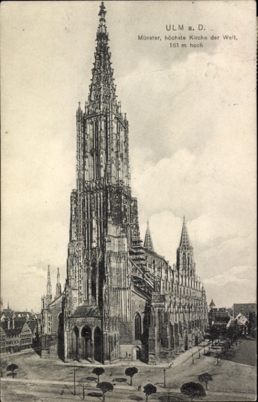 Ak Ulm an der Donau, Ulm Münster, höchste Kirche der Welt, 161 m hoch