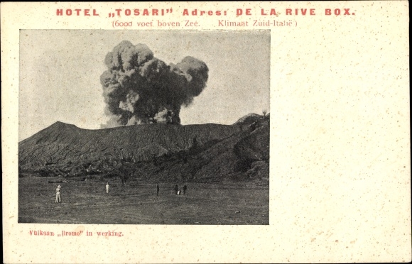 Postcard Java Indonesia, Vulkaan Bromo in werking, volcanic eruption