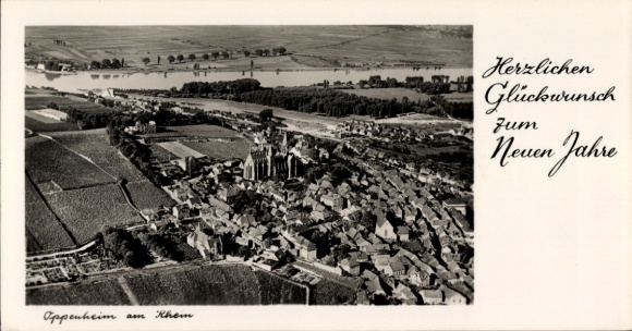 Postcard Oppenheim am Oberrhein, aerial photograph