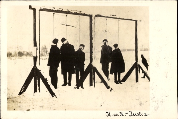 Photo Postcard Kuk Justice, gallows, "rewarded Galician spies on the chatterbox", WWI, March 24, 1917