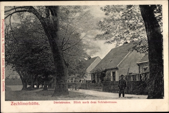 Postcard Zechlinerhütte Stadt Rheinsberg in der Mark, Dorfstrasse, view to the Schlabornsee