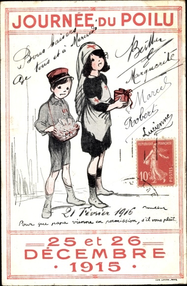 Artist PC Poulbot, Journee de Poilu, 25 et 26 Decembre 1915, children collect for the Red Cross