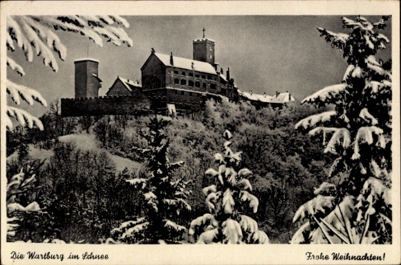 Postcard Lutherstadt Eisenach in Thuringia, Wartburg, Wartburg in the snow, Christmas greetings