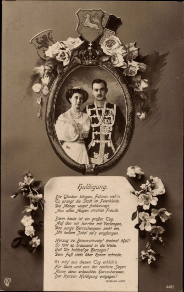 Passepartout coat of arms PC Duke Ernst August of Brunswick, Princess Victoria Luise, homage