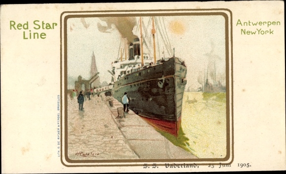 Artist Chromo-Litho Steamer SS Vaderland, Red Star Line, Line Antwerp New York
