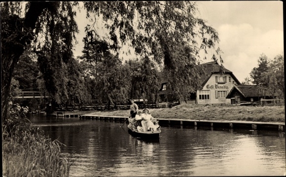 Ak Lehde Lübbenau in het Spreewald, Café Venetië, Spreewaldkahn