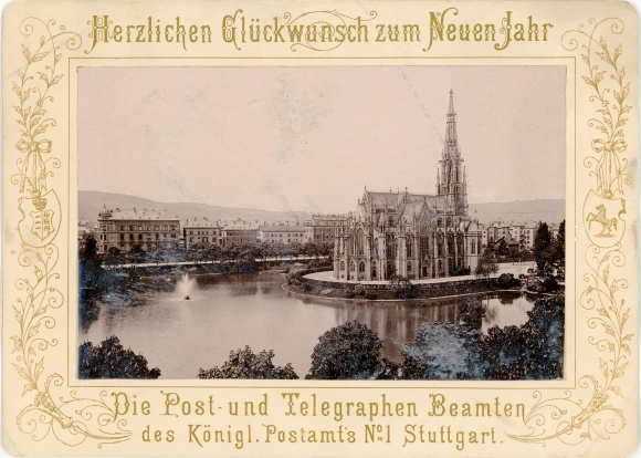 Postkantoor Nieuwjaarswensen - Post- en telegraafbeambten Königl. postkantoor nr. 1 Stuttgart rond 1890