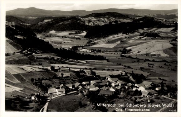 Postcard Schönberg in the Bavarian Forest, Mitternach, aerial photograph