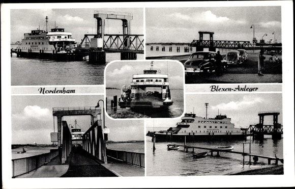 Postcard Nordenham in the Oldenburger Land, Blexen pier, ferry, ship Bremerhaven