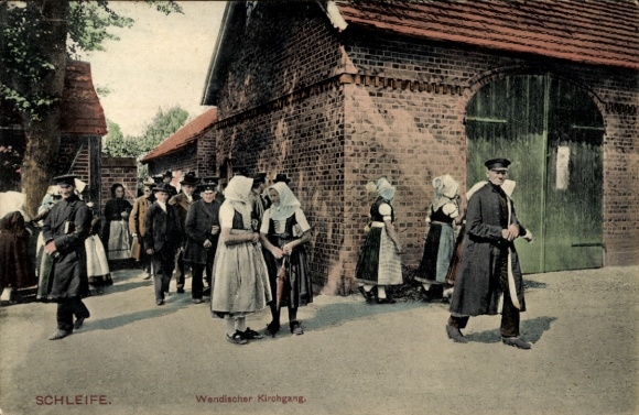 Postcard Schleife Saxony, Wendish church service