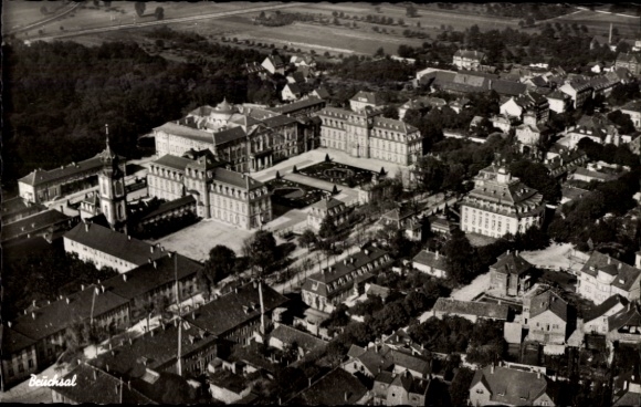 Postcard Bruchsal in Kraichgau, aerial photograph of the castle
