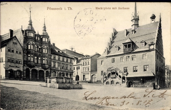 Ak Pößneck in Thüringen, Marktplatz mit Rathaus
