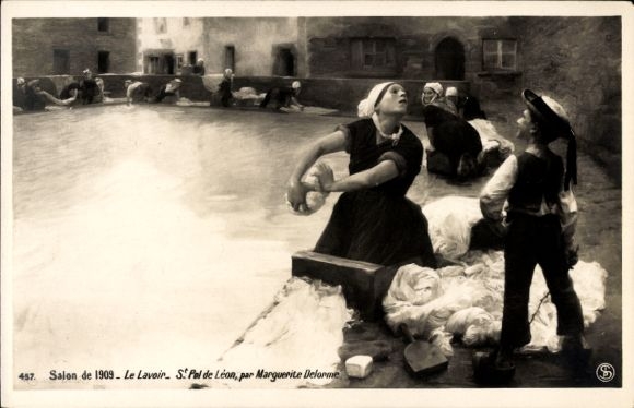 Artist Postcard Delorme, M., Le Lavoir, Saint Pol de Leon, Salon of 1909