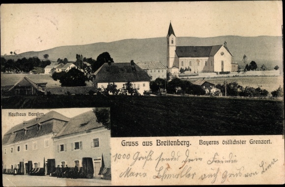 PC Breitenberg Niederbayern, partial view, church, shop Harslem