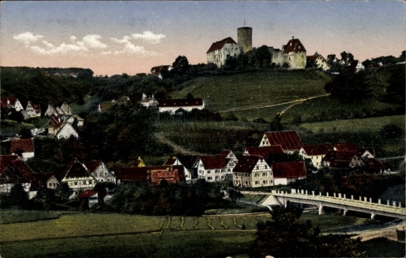 Ak Burgthann in de regio Neurenberg, kasteel, groene heuvels, huizen, brug, landelijk landschap