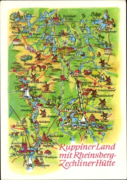 Maps PC Neuruppin in Brandenburg, Ruppiner Land with Rheinsberg, Zechliner-Hütte