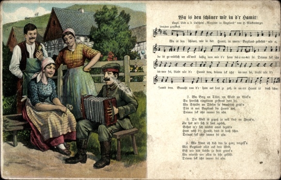 liedje Ak Mückenberger, Hilmar, Wu is de aardiger als in d'r Hamit, soldaat, accordeon, boeren