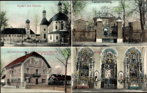 Postcard Klosterlechfeld in Swabia, monastery, Calvary, lemonade factory and action