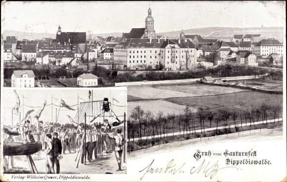 Postcard Dippoldiswalde in the Erzgebirge, Gauturnfest, general view