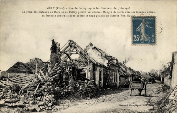Ak Méry sur Oise Val d’Oise, Rue de Belloy, Apres les Combats