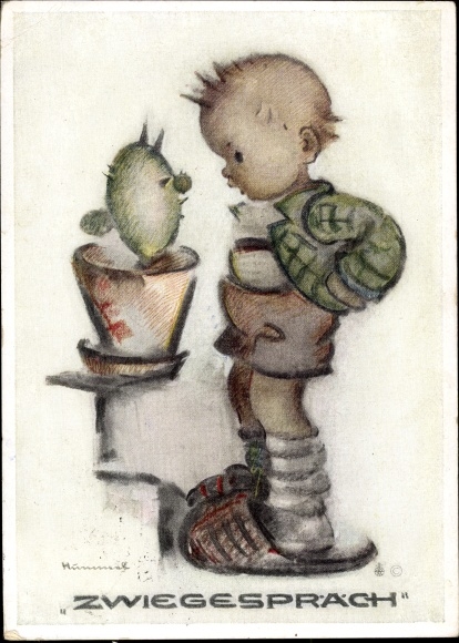 Artist PC Hummel, dialogue, little boy with cactus, no. 5555