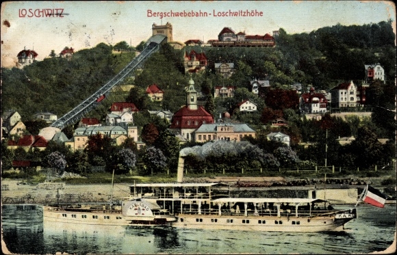 KP Drezno Loschwitz, kolejka górska Loschwitzhöhe, Łaba, parowiec Karlsbad