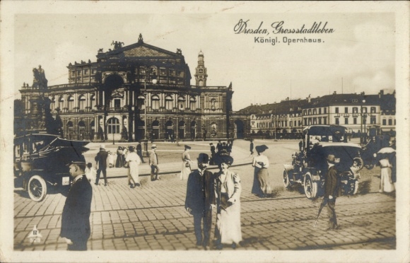 Ak Dresden Altstadt, Königliches Opernhaus, Großstadtleben, Straßenszene