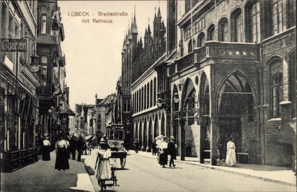 Postcard Hanseatic City of Lübeck, Breitestraße, Town Hall, Architecture, People on the Street