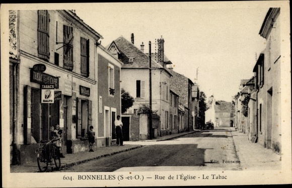 Ak Bonnelles Yvelines, Rue de l'Eglise, le Tabac
