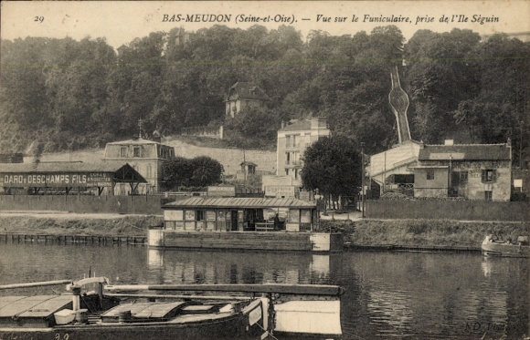 Ak Bas Meudon Hauts de Seine, Funiculaire, vue prise de l'Ile Seguin