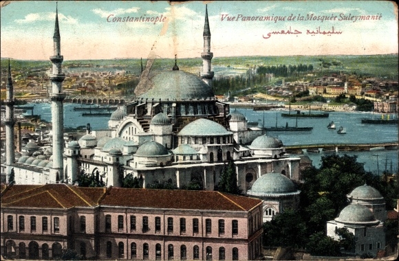 Postcard Konstantinopel Istanbul Türkiye, Mosquee Suleymanie, mosque, ships, general view